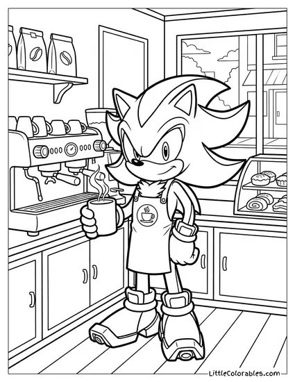 Shadow Working as a Barista at a Coffee Shop Coloring Page