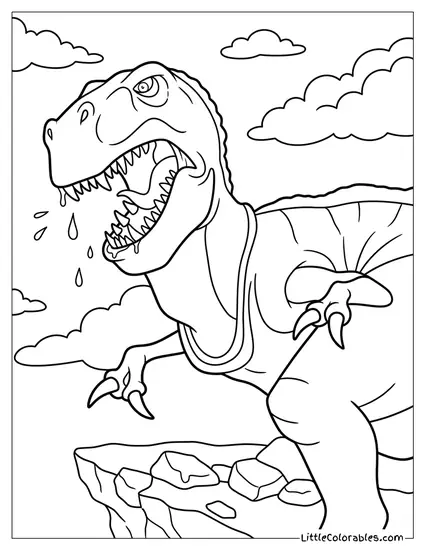 Sharpteeth Roaring and Drooling On Cliff Coloring Page