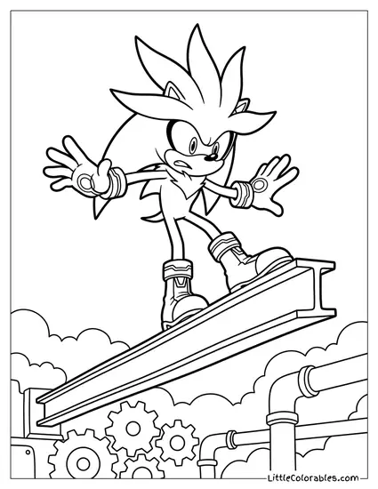Silver the Hedgehog Balancing on a Thin Metal Coloring Page