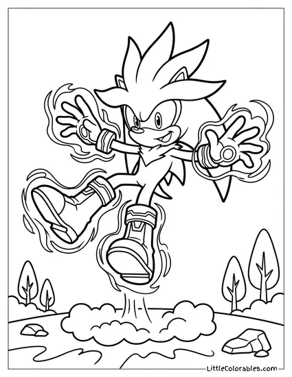 Silver the Hedgehog Catching Himself Mid Fall Coloring Page
