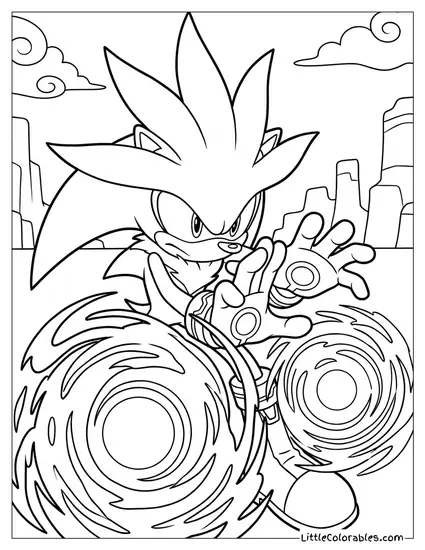 Silver the Hedgehog Charging a Massive Energy Blast Coloring Page