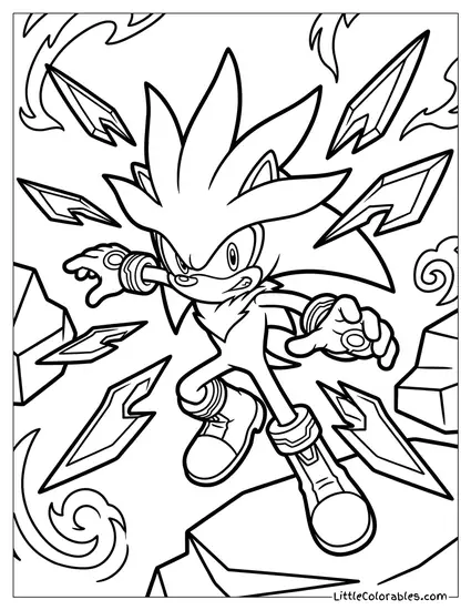 Silver the Hedgehog Charging Forward Fiercely Coloring Page