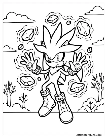 Silver the Hedgehog Floating Gently Coloring Page