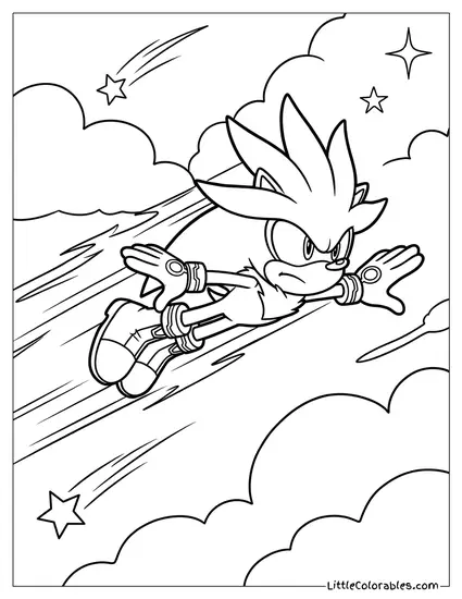 Silver the Hedgehog Flying Fast Forward Coloring Page