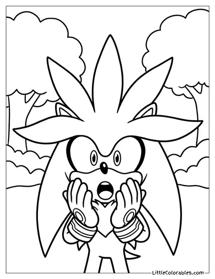 Silver the Hedgehog Gasping in Shock Coloring Page