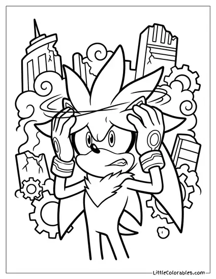 Silver the Hedgehog Holding His Head in Distress Coloring Page