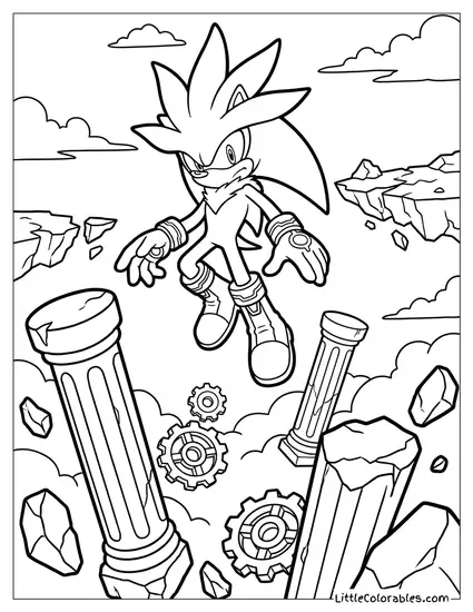 Silver the Hedgehog Hovering High in the Air Coloring Page