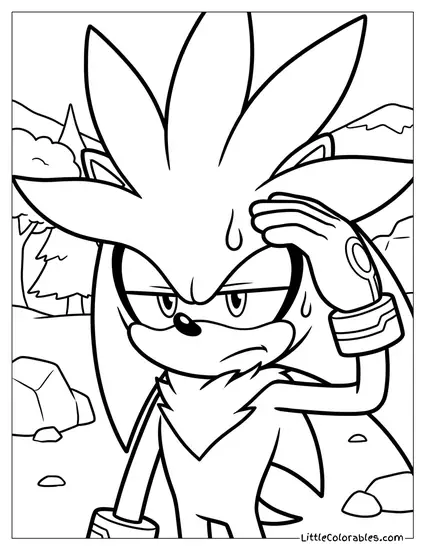 Silver the Hedgehog Looking Exhausted Coloring Page