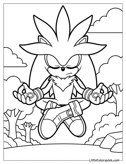 Silver the Hedgehog Peacefully Meditating Coloring Page