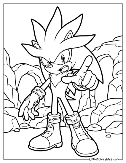 Silver the Hedgehog Pointing Forward Coloring Page