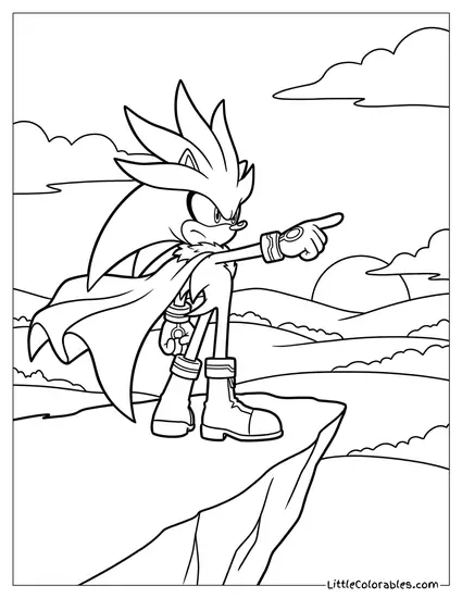 Silver the Hedgehog Pointing into the Distance Coloring Page