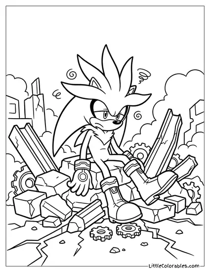 Silver the Hedgehog Sitting Exhausted Coloring Page