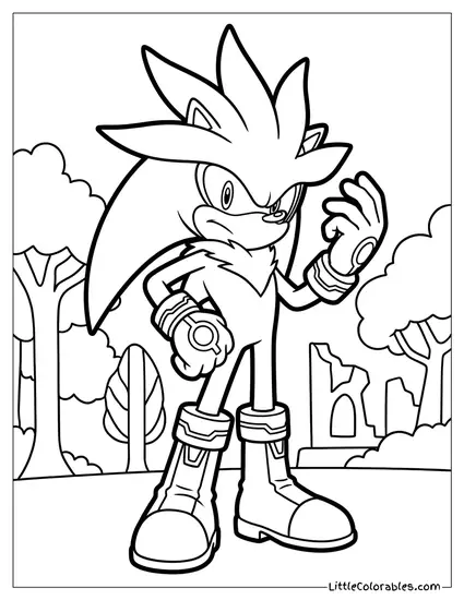 Silver the Hedgehog Striking a Cool Heroic Pose Coloring Page