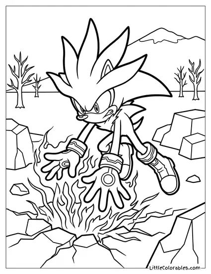 Silver the Hedgehog Throwing His Hands Down to Smash the Ground Coloring Page