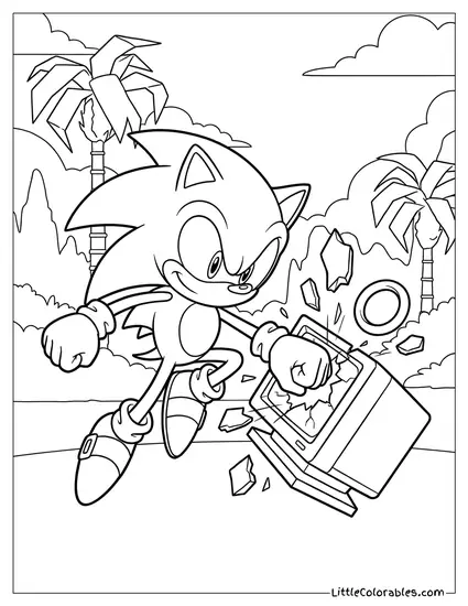 Sonic Breaking an Item Monitor Box Coloring Page