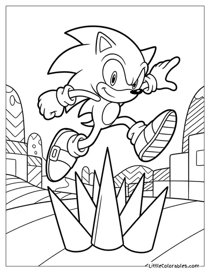 Sonic Dodging Spikes Coloring Page
