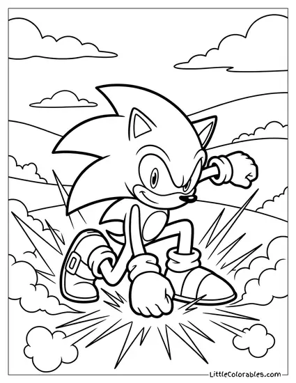 Sonic Doing a Superhero Landing Coloring Page