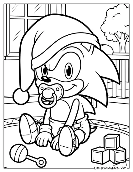 Sonic Dressed as a Baby with a Pacifier Coloring Page