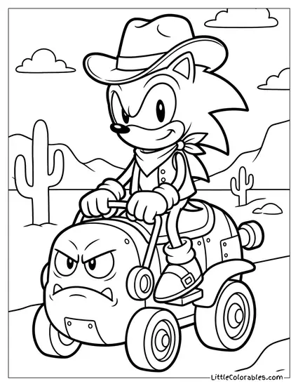 Sonic Dressed as a Cowboy Riding a Badnik Coloring Page