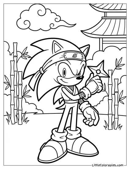 Sonic Dressed as a Ninja Holding a Shuriken Coloring Page