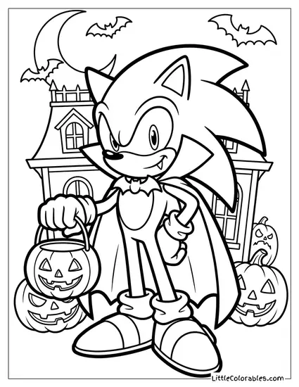 Sonic Dressed as a Spooky Vampire for Halloween Coloring Page