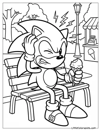 Sonic Eating Ice Cream and Getting Brain Freeze Coloring Page