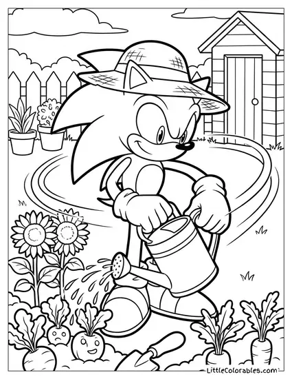 Sonic Gardening and Watering Plants Fast Coloring Page