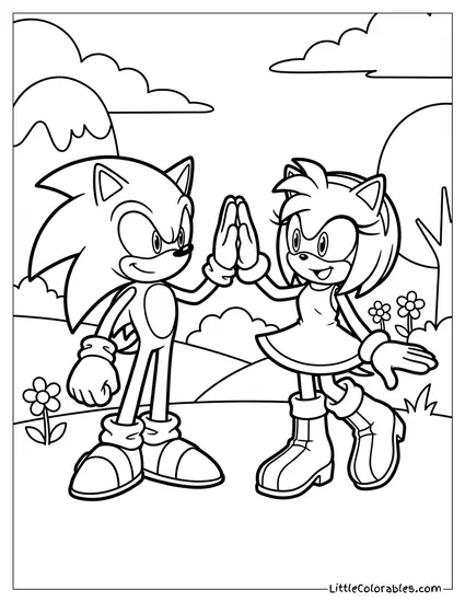 Sonic High Fiving Amy Rose Coloring Page