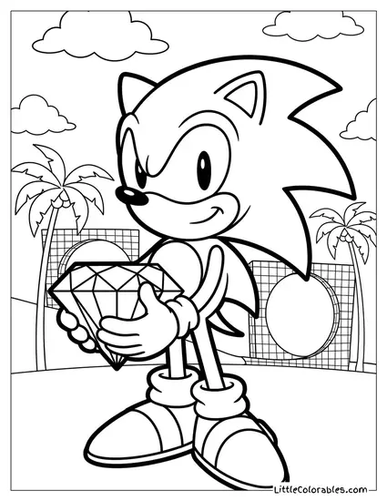 Sonic Holding a Chaos Emerald Coloring Page