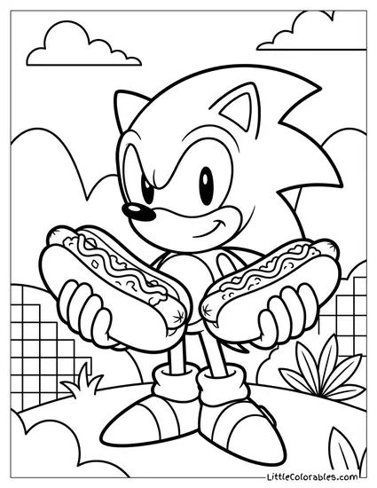 Sonic Holding a Chili Dog Coloring Page