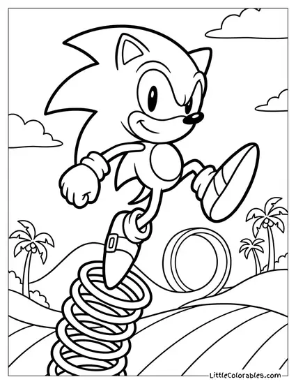 Sonic Jumping Off a Spring Coloring Page