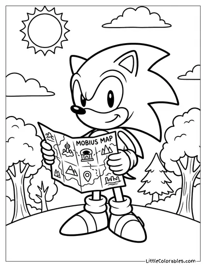 Sonic Looking at a Map of Mobius Coloring Page