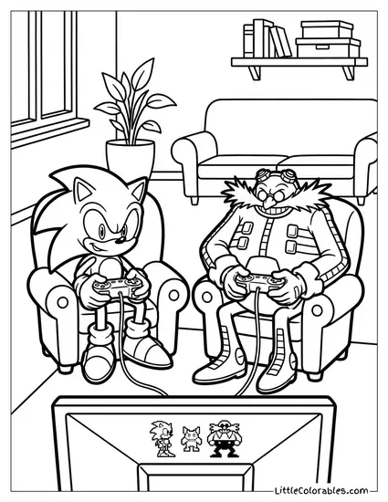 Sonic Playing Video Games Against Eggman Coloring Page