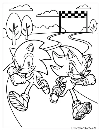 Sonic Racing Against Shadow the Hedgehog Coloring Page