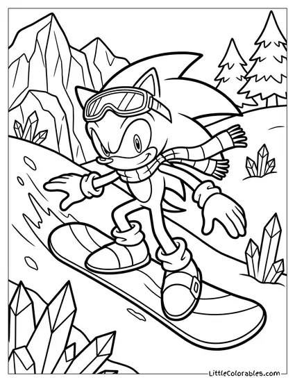 Sonic Snowboarding on Ice Cap Zone Coloring Page