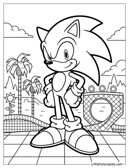 Sonic Standing in Green Hill Zone Coloring Page