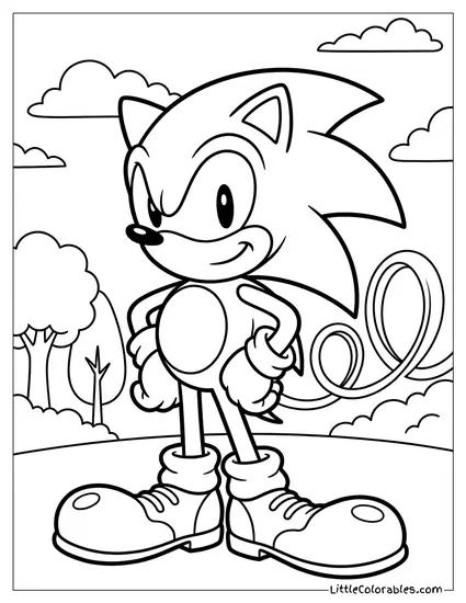 Sonic Wearing Giant Clown Shoes Coloring Page