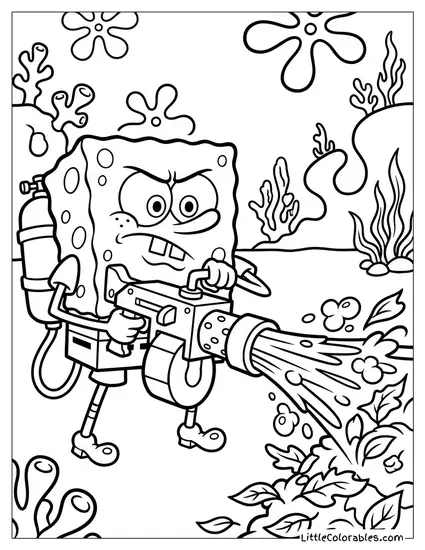 SpongeBob Blasting a Reef Blower Coloring Page