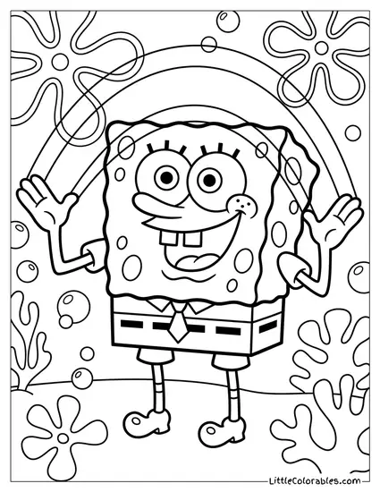 SpongeBob Doing the Imagination Rainbow Pose Coloring Page