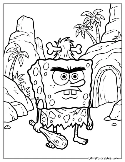 SpongeBob Dressed as a Caveman SpongeGar Coloring Page