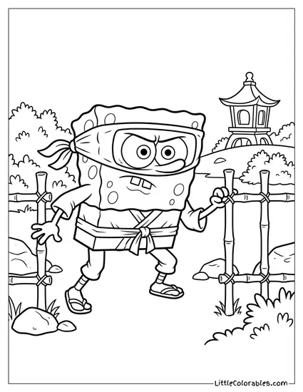 SpongeBob Dressed as a Ninja Using Stealth Coloring Page