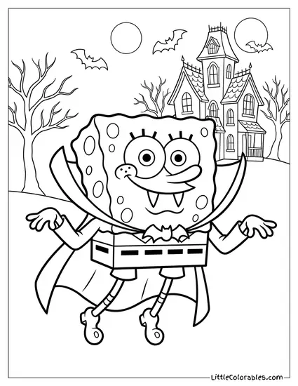 SpongeBob Dressed as a Vampire for Halloween Coloring Page