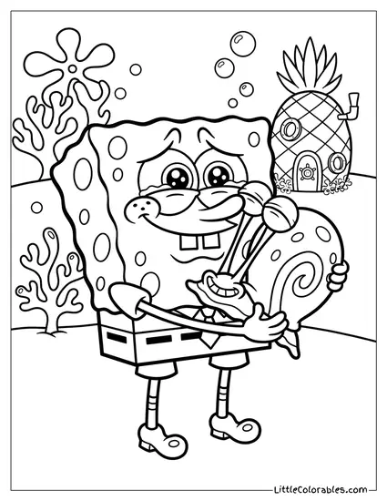 SpongeBob Hugging Gary the Snail Tight Coloring Page