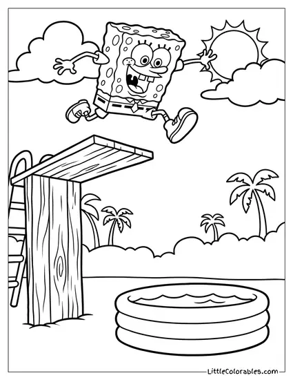 SpongeBob Jumping into a Tiny Pool of Water Coloring Page