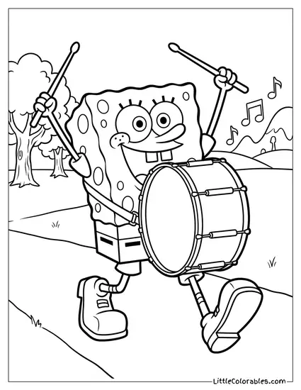 SpongeBob Playing a Loud Marching Band Drum Coloring Page