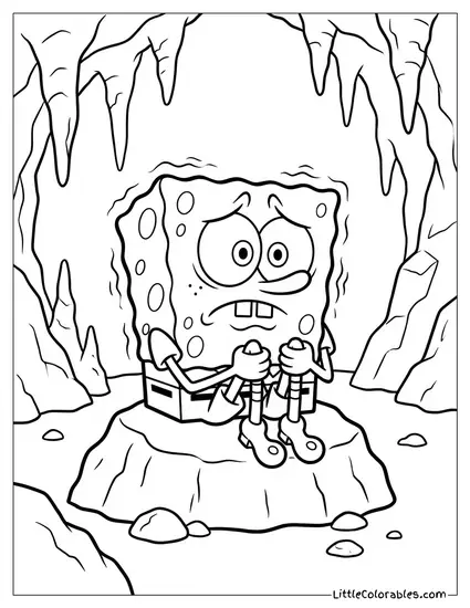 SpongeBob Sitting Alone in a Dark Cave Shivering Coloring Page