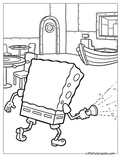 SpongeBob Sneaking Through the Dark Krusty Krab Coloring Page