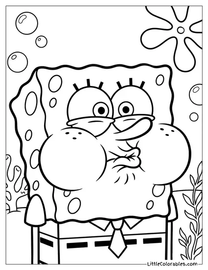 SpongeBob SquarePants Cheeks Puffed Out Coloring Page