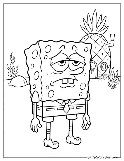 SpongeBob SquarePants Looking Completely Exhausted Coloring Page