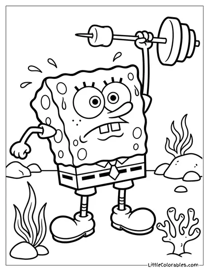 SpongeBob Struggling to Lift a Half Marshmallow Half Barbell Coloring Page